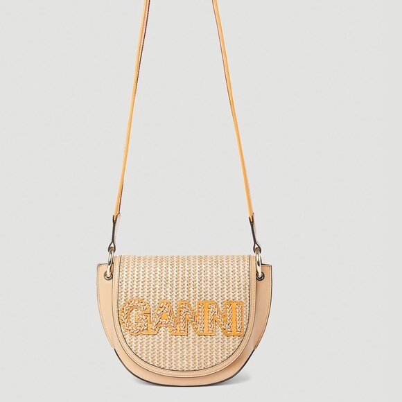 Ganni Banner Saddle Raffia Shoulder Bag - Picture 3 of 13